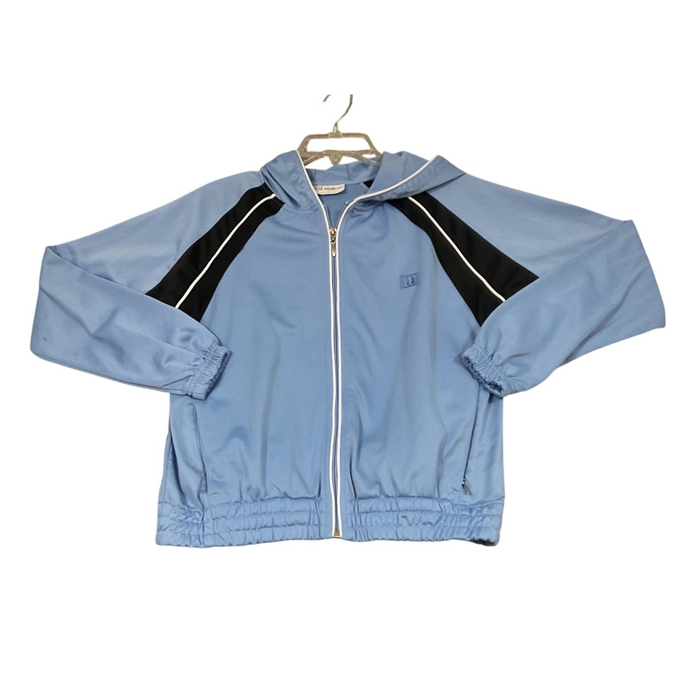 Wilson Track Jacket Women Small Blue Hooded Full Zip Y2K Retro Sport